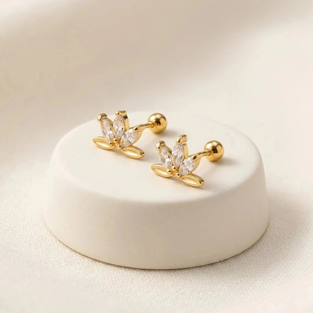 Lotus Blossom Crystal Stud Earrings - Anti-Tarnish Gold Plated