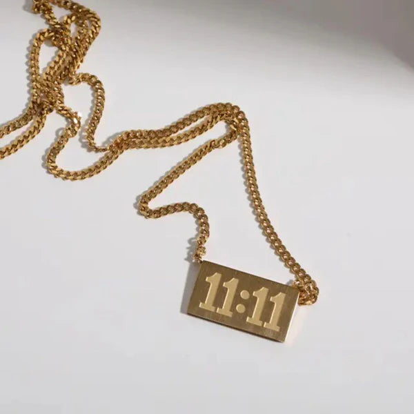 11:11 Angel Number Necklace - Waterproof Gold plated Bar Pendant | Anti-Tarnish Korean Style Chain