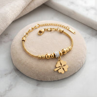 Clover Charm Anti Tarnish Gold Plated Bracelet | Lucky 4 Leaf Bracelet for Women