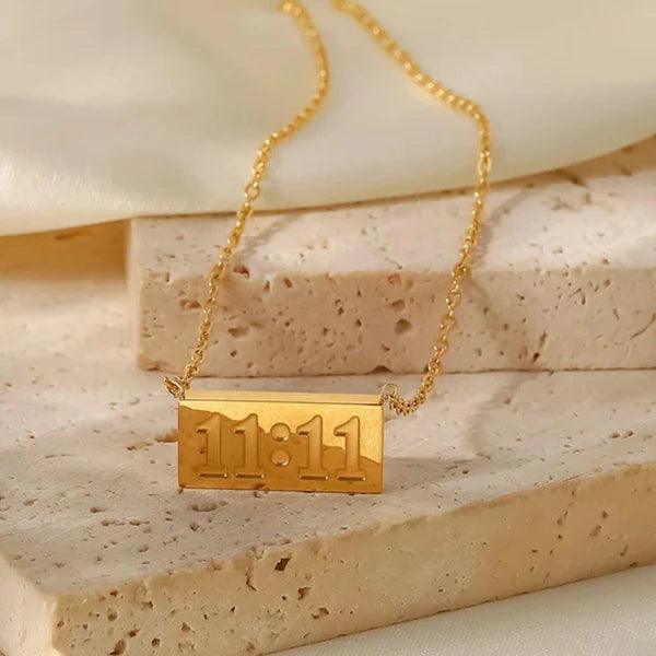 11:11 Angel Number Necklace - Waterproof Gold plated Bar Pendant | Anti-Tarnish Korean Style Chain