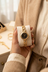 Premium Black Dial Anti-Tarnish Gold Plated Chain Watch for Women