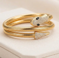 Gold Coiled Snake Wrap Bracelet with Crystal Head | High Quality Serpent Bangle