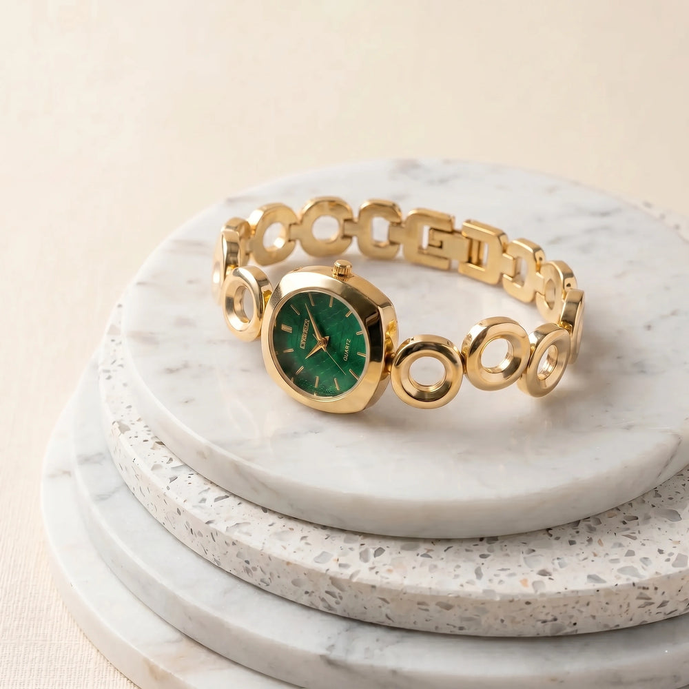 Moncheri Minimalist Green Dial Watch - Premium Anti-Tarnish Gold Plated Bracelet Watch