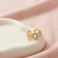 Baguette Zircon Gold Toned Curb Link Fashion Ring for Women | High Quality Statement Chain Ring