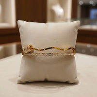 Crystal Wave Double Layer Cuff Bracelet - Anti Tarnish Gold Plated Korean Style Bangle for Women
