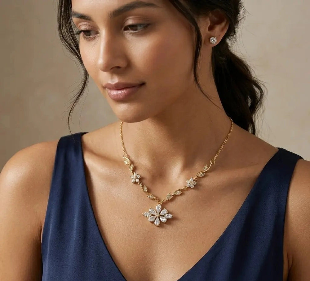Anti Tarnish Gold Plated Floral Pendant Necklace for Women | Elegant Designer Daily Wear Necklace- Tulip