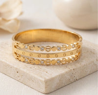 Geometric Layered Cuff Bracelet - Anti-Tarnish Gold-Plated
