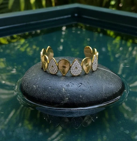 Sunburst Teardrop Crystal Cuff Bracelet | Anti-Tarnish 18K Gold Plated | Adjustable