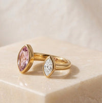 Marquise Pink and White Stone Toi et Moi Adjustable Fashion Ring