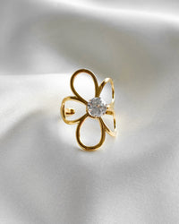 Floral Open Petal Solitaire Ring - Anti Tarnish Gold Plated