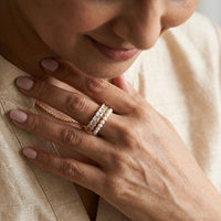 Double Layer Pearl & Crystal Adjustable Gold Fashion Ring | Korean Style Statement Jewelry