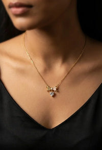 Crystal Bow & Heart Pendant Necklace | Anti-Tarnish Gold Plated Snake Chain