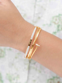 Triple Layer Nail Bangle - Gold Plated Anti-Tarnish Crystal Bracelet | Korean Style Statement Jewelry
