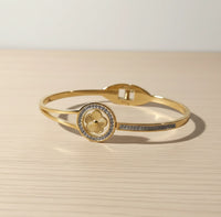 Floral Motif Crystal Gold Cuff Bracelet - Premium Designer Wristwear