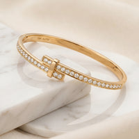 T-Style Crystal Gold Plated Bangle Bracelet - Anti-Tarnish Minimalist Jewelry