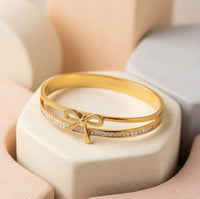 Bow Design Gold Plated Bracelet - Anti Tarnish Double Layer Bangle