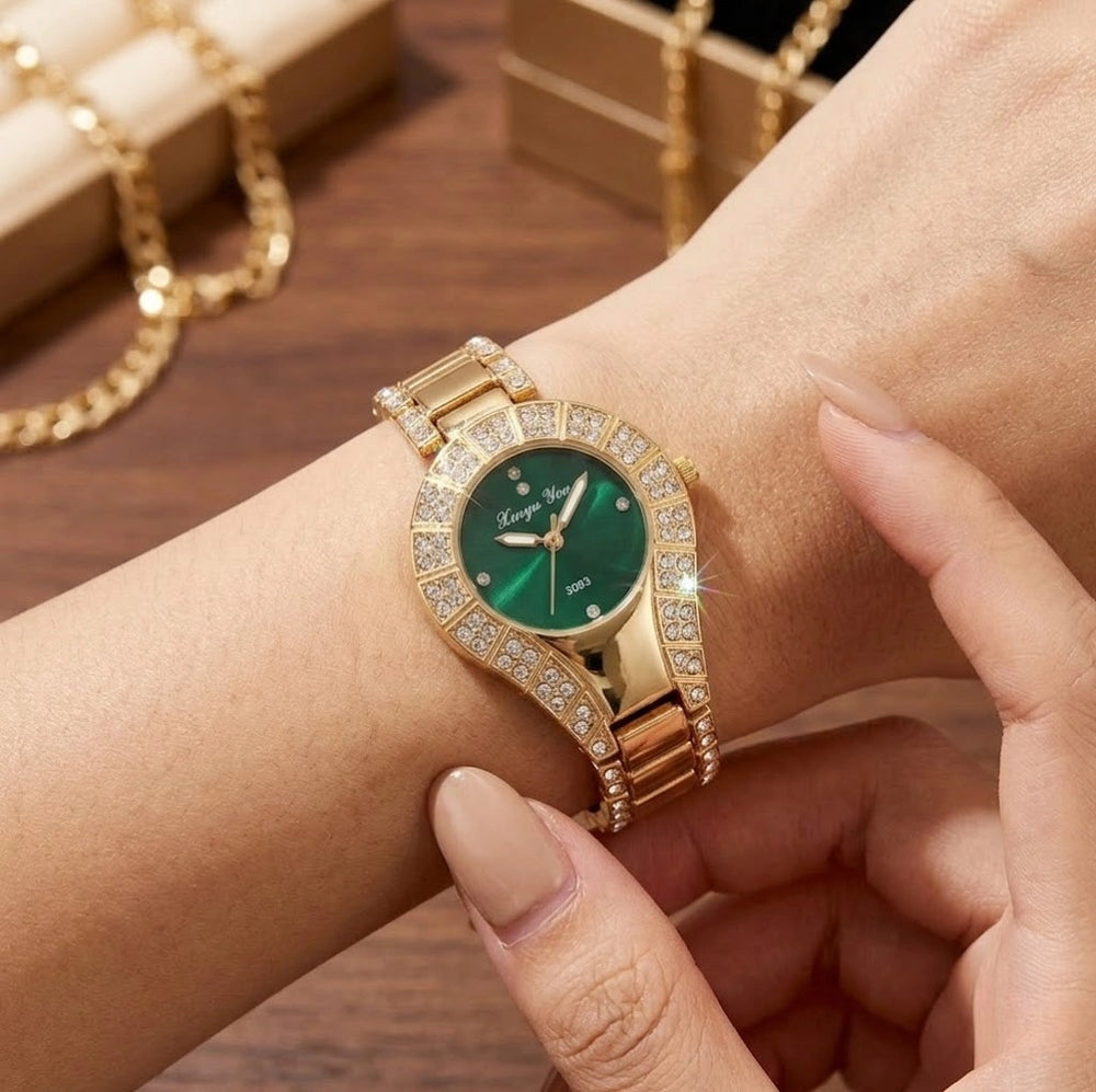 Emerald Teardrop Rhinestone Watch | Anti-Tarnish Gold Plated