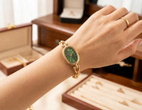 Emerald Oval Dial Anti-Tarnish Gold Plated Bracelet Watch for Women