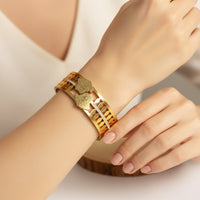 Medusa Motif Leaf Pattern Cuff Bracelet | Anti-Tarnish Gold Plated Crystal Bangle for Women