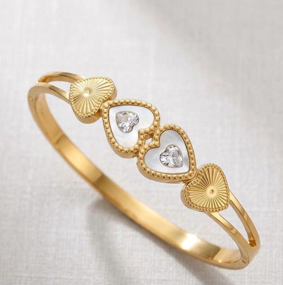 White Heart Motif Anti-Tarnish Bangle Bracelet