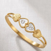White Heart Motif Anti-Tarnish Bangle Bracelet