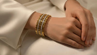 CZ Stone Studded Geometric Stacked Bangle - Anti-Tarnish Gold Plated Cuff Bracelet