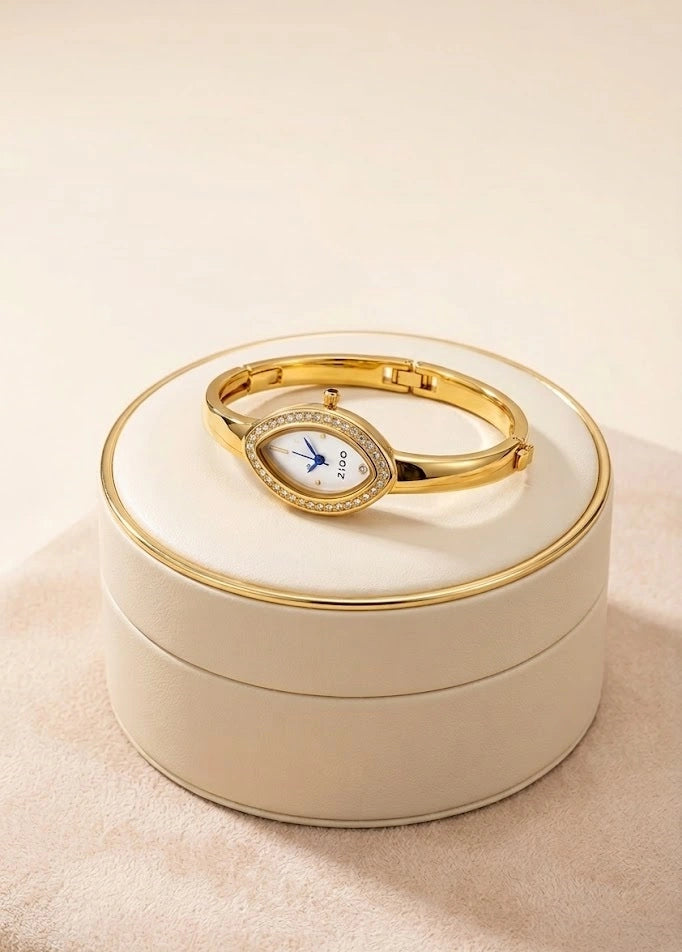 Elegant Marquise Dial Anti-Tarnish Gold Plated Bangle Watch for Women