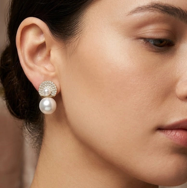 Korean Pearl & Crystal Drop Earrings