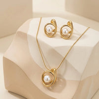 Classic Pearl Swirl Anti-Tarnish Gold-Plated Necklace and earring Set - Minimalist Elegance