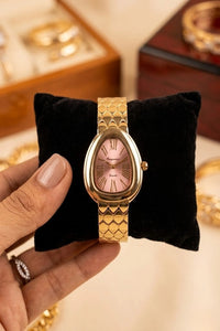 Moncheri Luxury Serpent Oval Watch - Anti-Tarnish Gold Plated with Blush Pink Dial