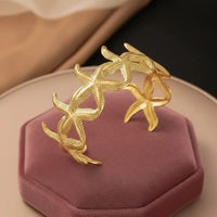 Starfish Textured Open Cuff Bracelet – Gold Plated Anti-Tarnish Beach Jewelry