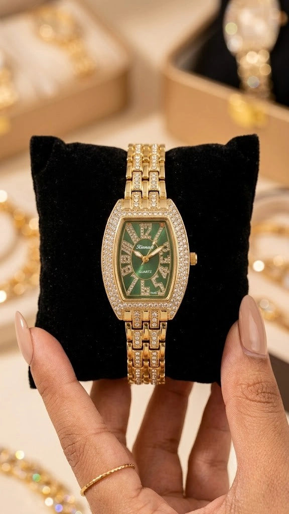 Premium Emerald Green Dial Anti-Tarnish Gold Plated Bracelet Watch for Women