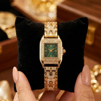 Premium Stone-Studded Square Dial Watch | Elegant Anti-Tarnish Gold Plated Wristwatch for Women