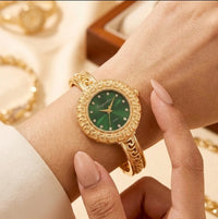 Vintage Emerald Green Dial Bangle Watch | Anti-Tarnish Gold Plated
