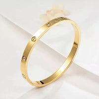 Moncheri Luxe Gold Stacking Trio – Anti-Tarnish Clover, Nail & Screw Bangle Combo