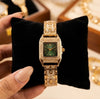 Premium Stone-Studded Square Dial Watch | Elegant Anti-Tarnish Gold Plated Wristwatch for Women
