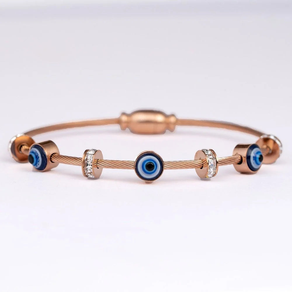 Anti-Tarnish Rose Gold Plated Evil Eye Cable Bracelet