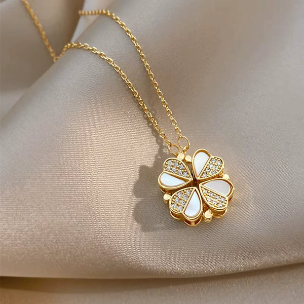 2-in-1 Magnetic Folding Heart Clover Necklace - Anti-Tarnish Gold Plated