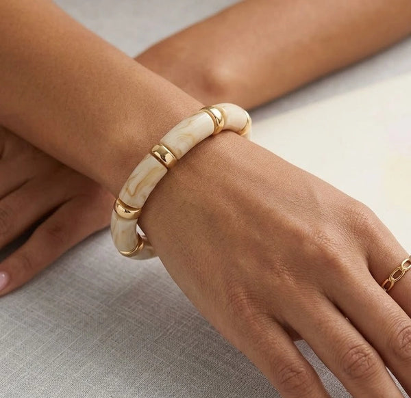Marble Acrylic Tube Bracelet with Gold Spacers Main View