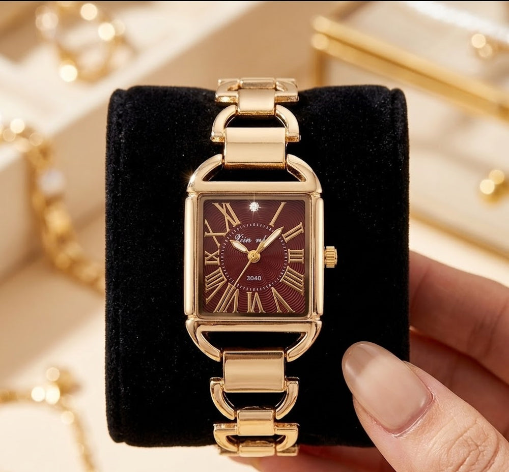 The "Old Money" Maroon Dial Watch | Anti-Tarnish Gold Plated