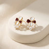 Vintage Floral Pearl Stud Earrings | Maroon & White Enamel Coquette Jewelry