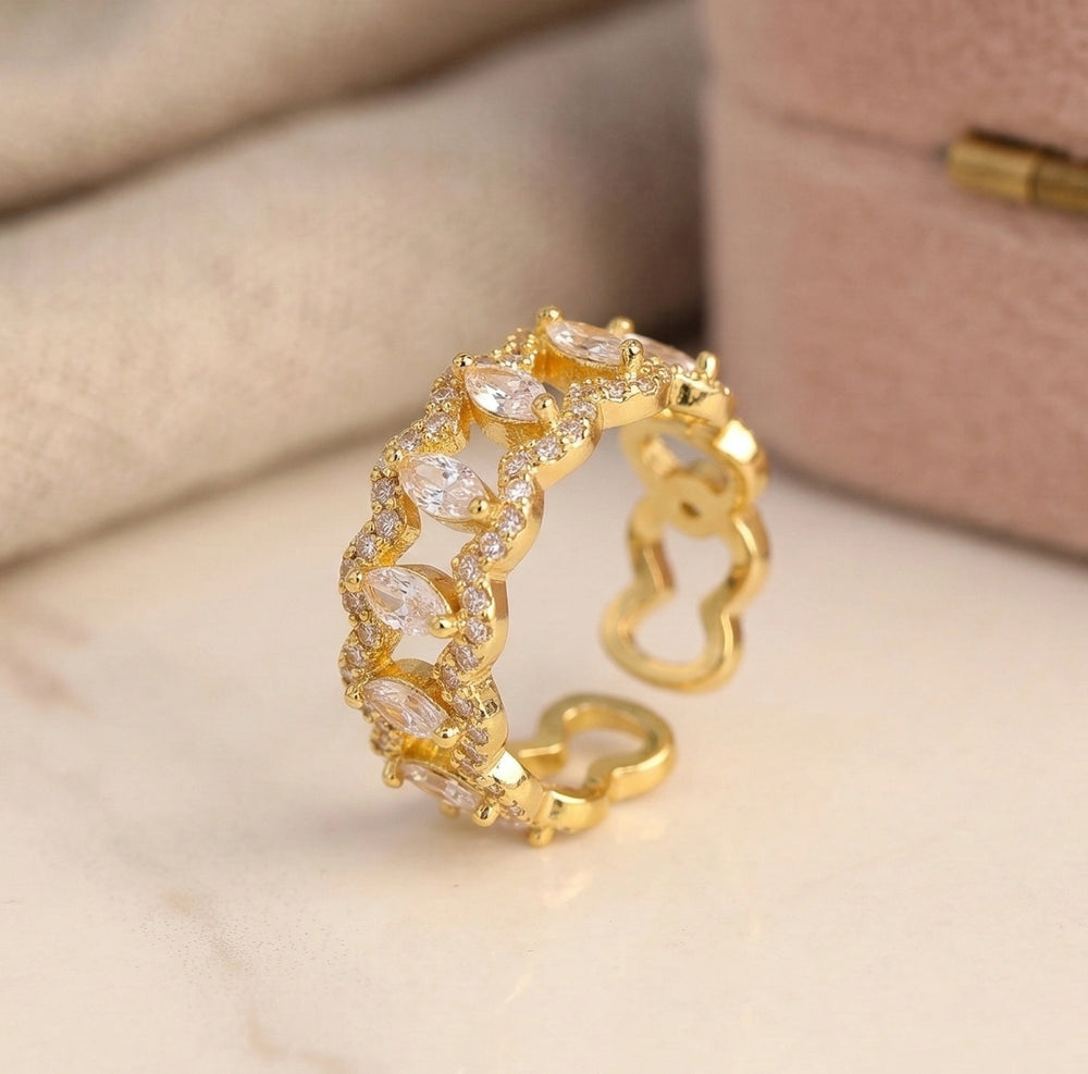 Marquise Crystal Gold Adjustable Ring - Premium Fashion Jewelry