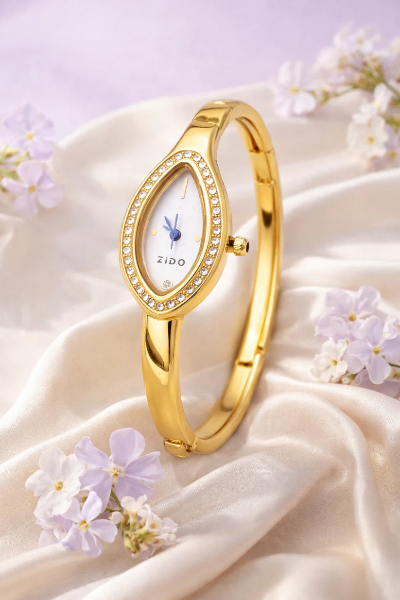 Elegant Marquise Dial Anti-Tarnish Gold Plated Bangle Watch for Women