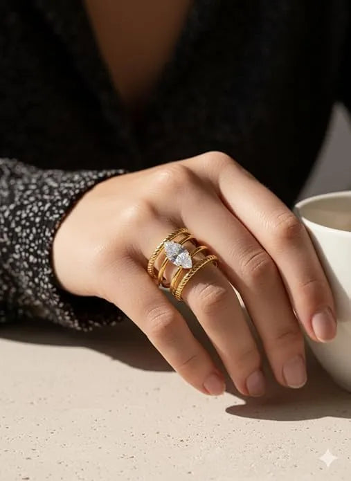 Marquise Stone Multi Layer Statement Ring - Anti Tarnish Fashion Jewelry