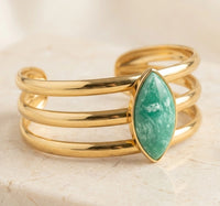 Anti-Tarnish Gold Plated Turquoise Marquise Cuff Bracelet for Women