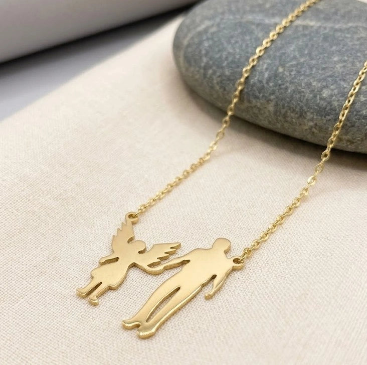 Father & Angel Daughter Silhouette Necklace | Anti-Tarnish Fashion Jewelry