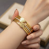 Medusa Motif Leaf Pattern Cuff Bracelet | Anti-Tarnish Gold Plated Crystal Bangle for Women
