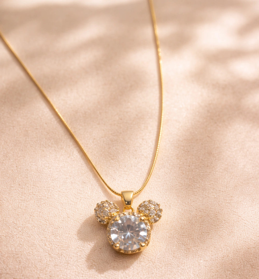 Mickey Inspired AD Stone Pendant | Anti-Tarnish Gold Plated Necklace for Women & Girls