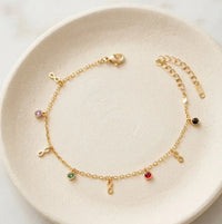 Infinity Charm & Multi-Color Stone Bracelet - Anti-Tarnish Gold Plated