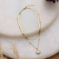 Pink Shell Pendant Double Layer Necklace | Anti-Tarnish Gold Plated Snake Chain